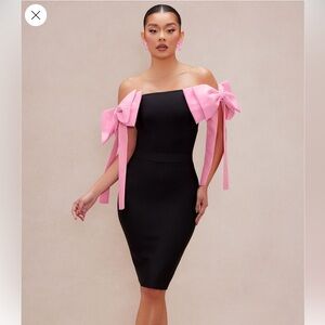 Fashion nova Rosina bandage bow midi black and pink dress